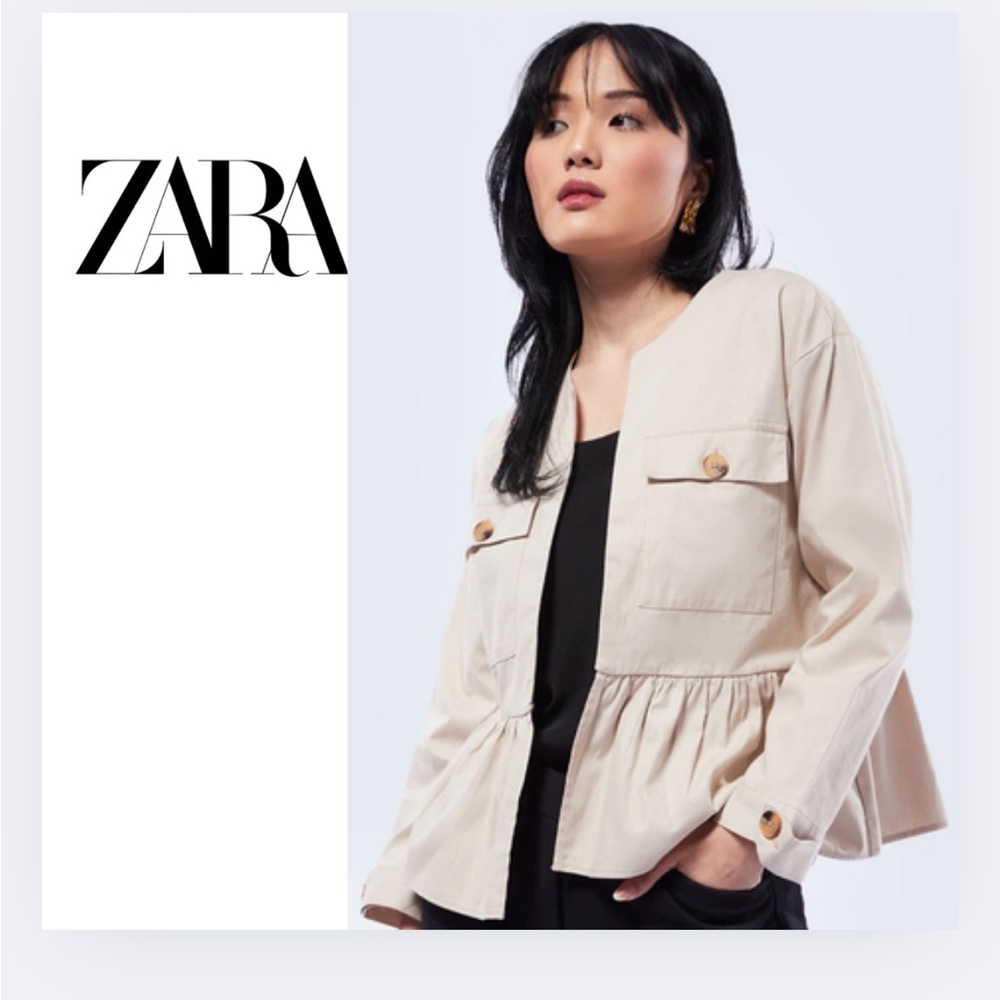 ZAra Cream Utility Jacket with Peplum Hem